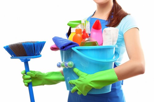 Carpet cleaning professional wearing PPE and gloves